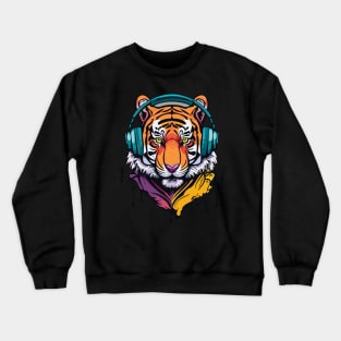 t-shirt design, colorful tiger with headphones on, graffiti art Crewneck Sweatshirt